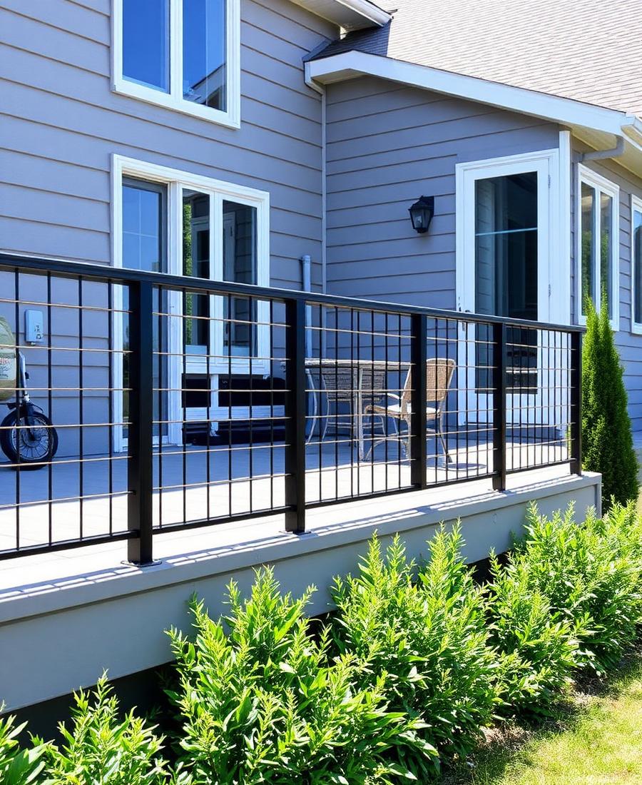 Exterior black metal deck railing installed on a New Jersey home